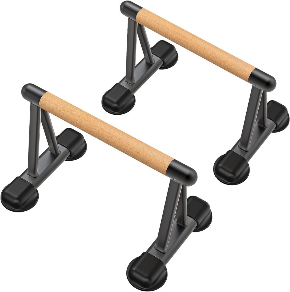 Dolibest Push Up Bar, 12 High Parallettes Bars with Wooden Handles, Stable and Comfortable Calisthenics Equipment, Suitable for Handstand, L-Sit, Dip Bar, Strength Training for Indoor Outdoor Use（600LB）