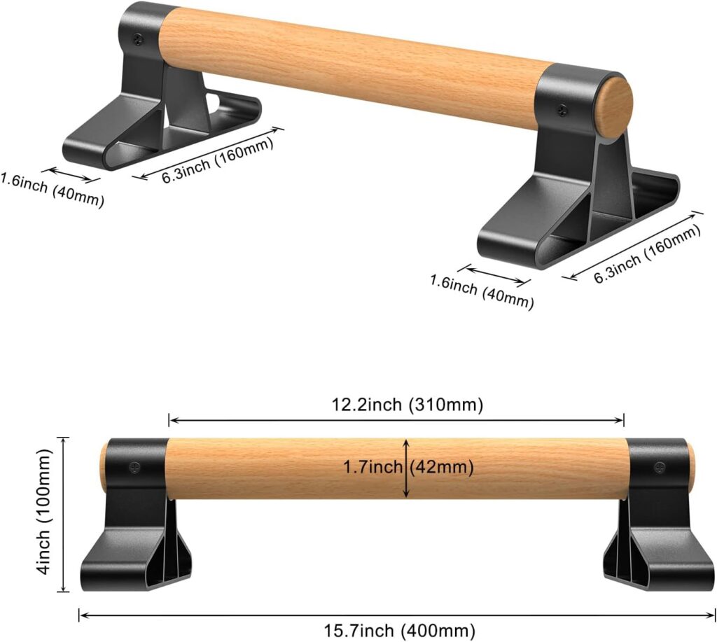 SELEWARE Wood push up bars Parallettes bars Anti-slip Handstand Bars for Calisthenics, Fitness, Floor workouts Solid Wood with Sturdy Metal Bracket, Support 600 lbs