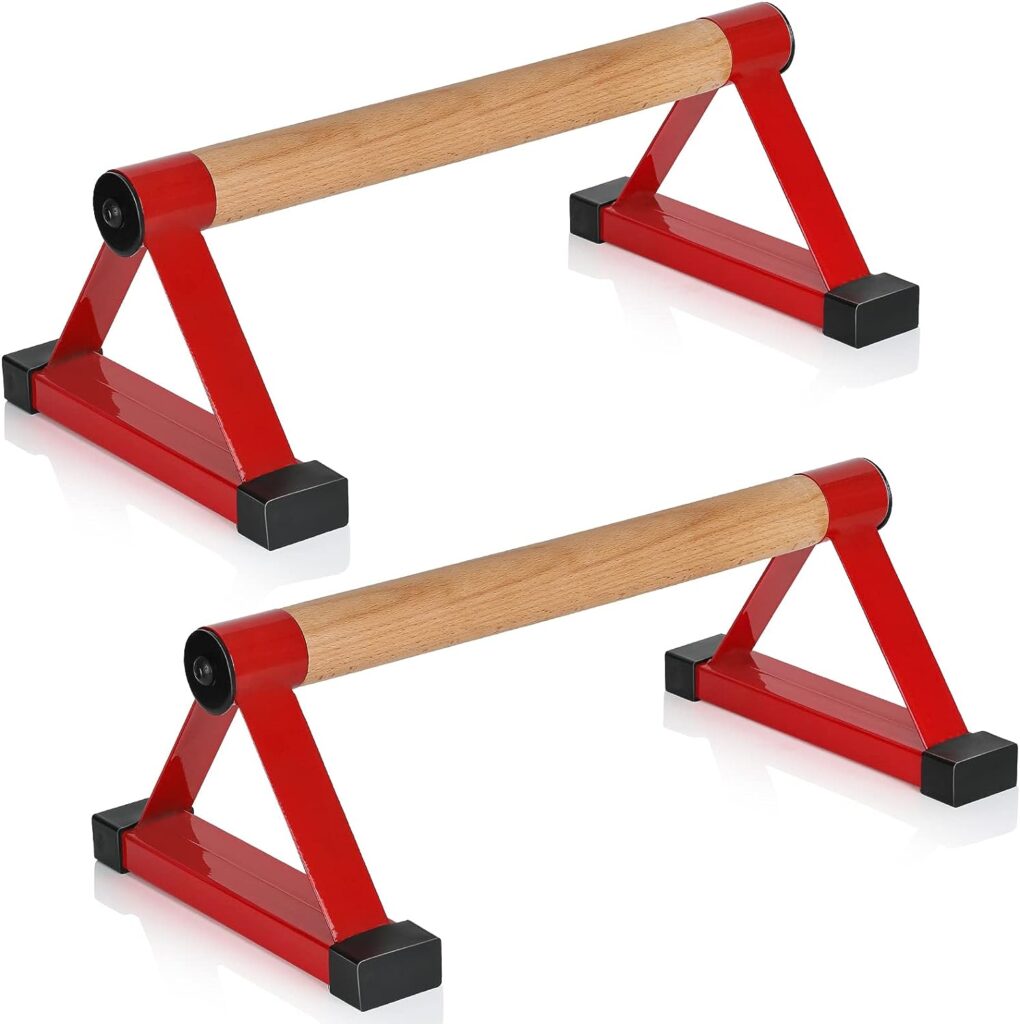 Wood push up bars Parallettes bars Anti-slip Handstand Bars for Calisthenics, Fitness, Floor workouts Solid Wood with Sturdy Metal Bracket, Support 500 lbs